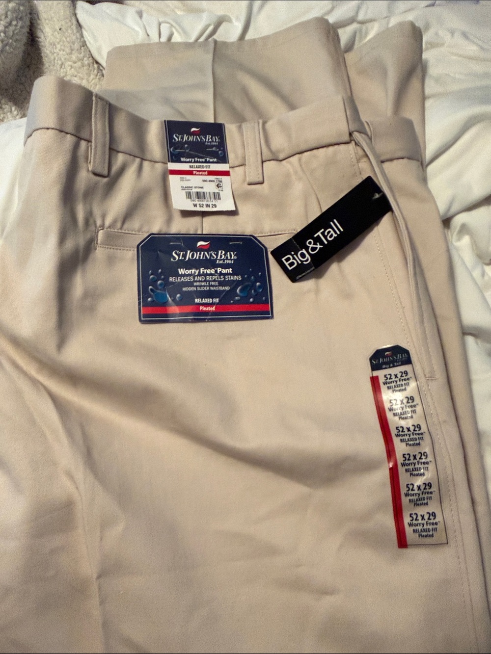 St. John's Bay pleated relaxed fit worry free dress classic stone pants NWT